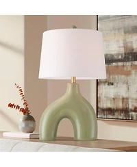 360 Lighting Lyrah 25" High Mid Century Modern Table Lamp Green Glaze Finish Ceramic Single White Shade Living Room Bedroom