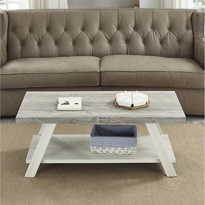 Two-Tone Wood Shelf Coffee Table in Weathered Gray and Beige
