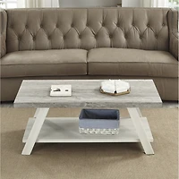 Two-Tone Wood Shelf Coffee Table in Weathered Gray and Beige