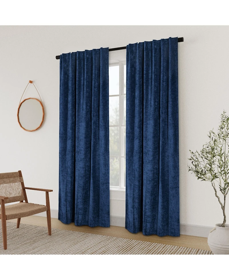Chenille Solid Room Darkening Back Tab Curtain Panel