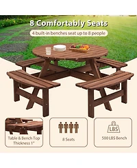 Slickblue 8-Person Outdoor Circular Wooden Picnic Table with 4 Built-In Benches for Patio, Backyard, and Garden