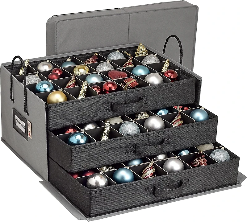 Christmas Ornament Storage Box with Dividers and 3 Removable Trays Stores up to 72-3" Ornaments