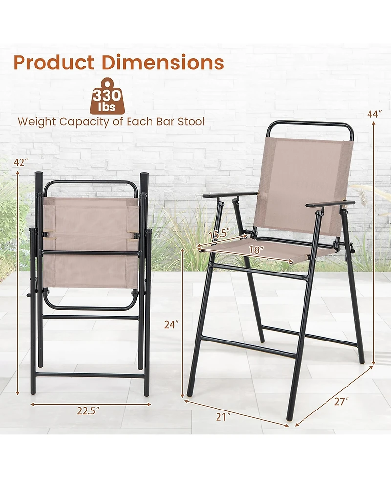 Gymax Outdoor Folding Bar Chair Set of 2 Patio Dining Chairs w/ Breathable Fabric