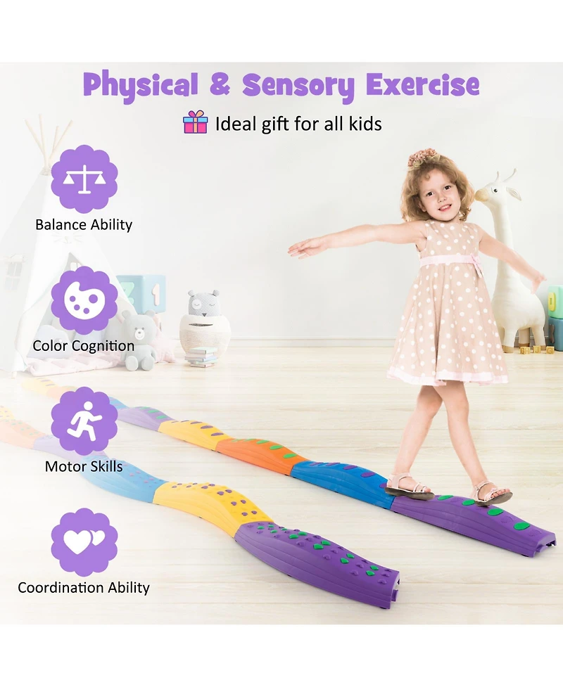 Hongge Colorful Kids Wavy Balance Beam with Textured Surface and Non-slip Foot Pads