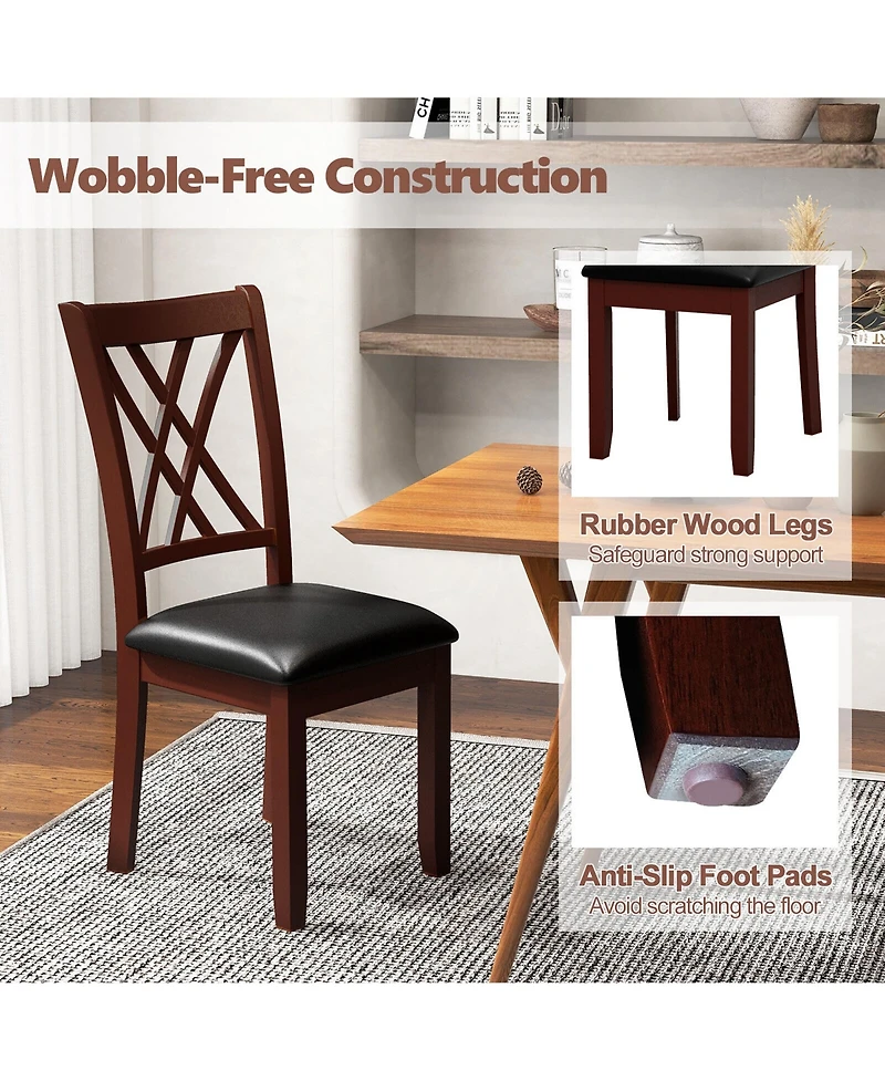 Gymax Set of Dining Chair Kitchen Chair with Backrest Padded Seat & Rubber Wood Legs