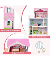 Hongge Wooden Dollhouse with Working Elevator and Rotatable Staircase