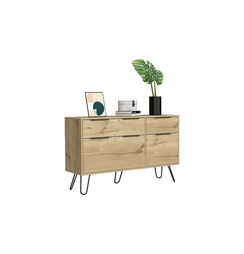 Begonia Double Dresser, Four Drawers, Superior Top, Hairpin Legs, Light Oak