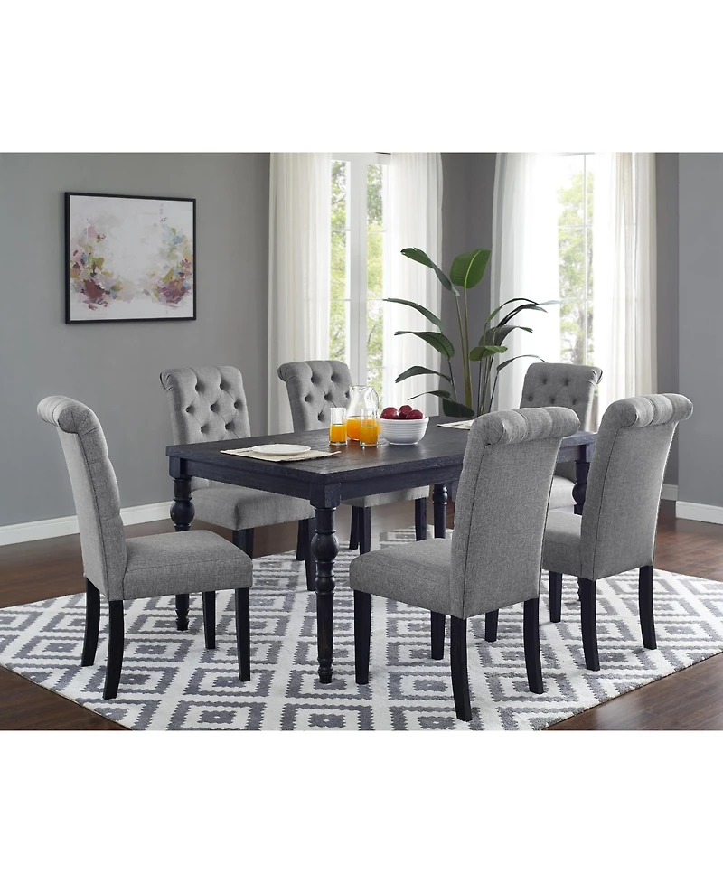 Streamdale Urban Style Wood Dark Wash Turned-Leg Dining Set Table and 6 Chairs