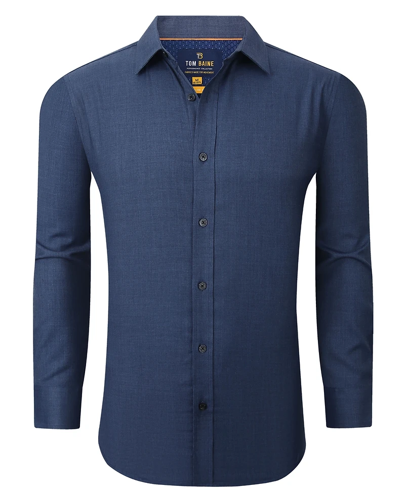 Tom Baine Men's Four-Way Stretch Denim Button Down Dress Shirt