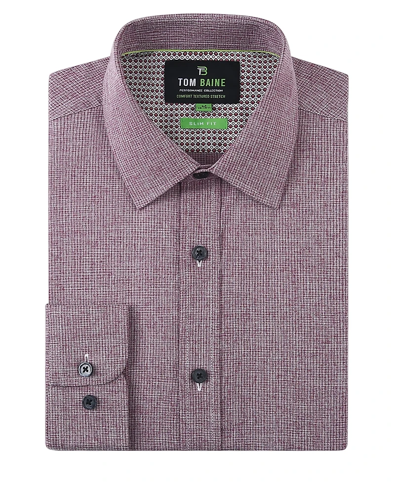Tom Baine Men's Four-Way Stretch Solid Textured Button Down Dress Shirt