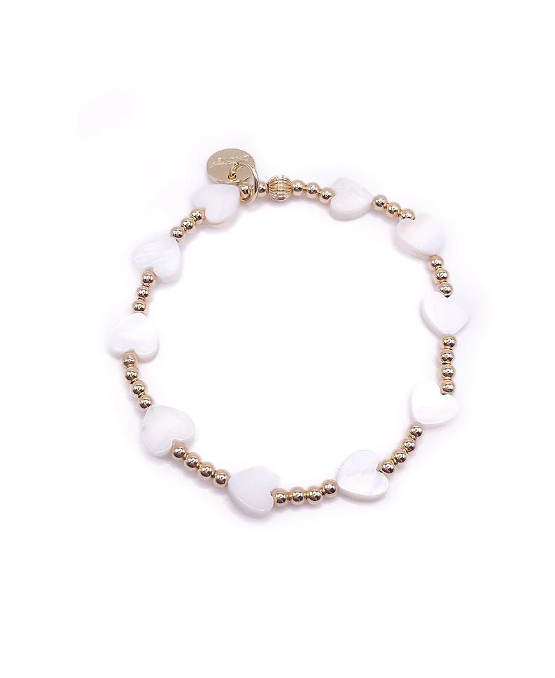 Non-Tarnishing Gold filled, 3mm Ball and Mother of Pearl Heart Stretch Bracelet