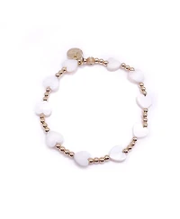 Non-Tarnishing Gold filled, 3mm Ball and Mother of Pearl Heart Stretch Bracelet