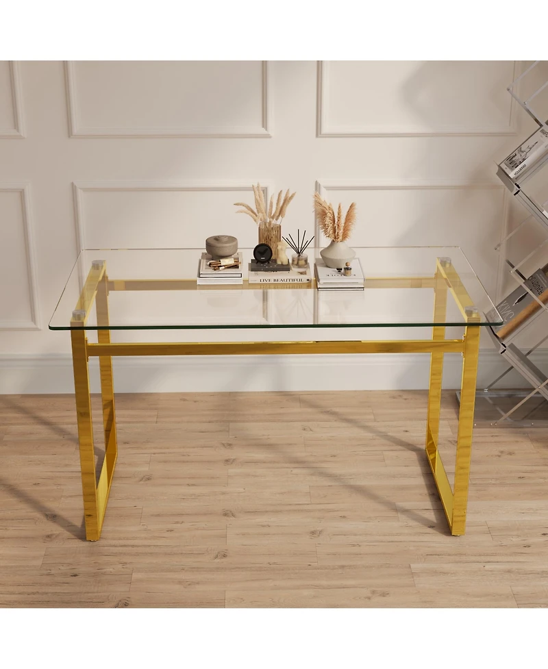 Streamdale Rectangular Glass Dining Table With Golden Chrome Legs