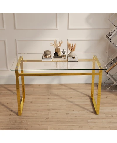 Streamdale Rectangular Glass Dining Table With Golden Chrome Legs