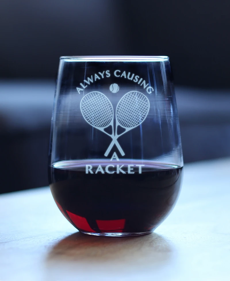 Bevvee Causing a Racket Stemless Wine Glass