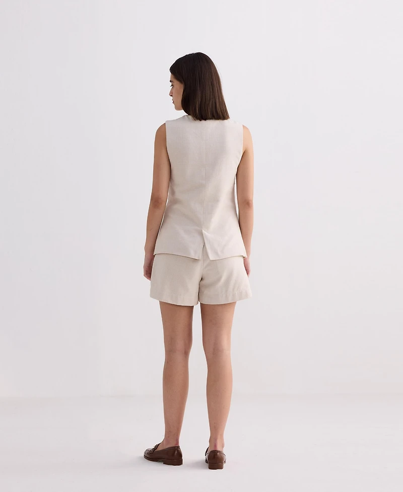 Reistor Women's Cotton Tweed Vest Jacket Set Cream