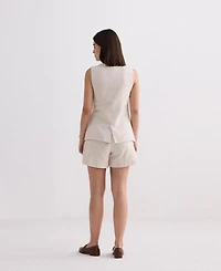 Reistor Women's Cotton Tweed Vest Jacket Set Cream
