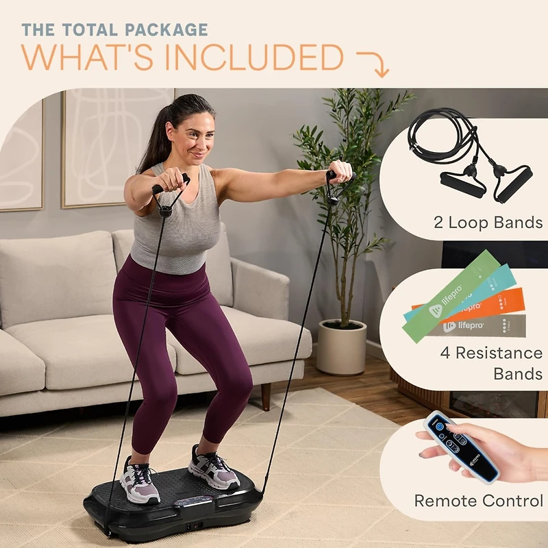 LifePro Vibration Plate Machine – Whole Body Workout w/ Loop Bands for Weight Loss & Toning