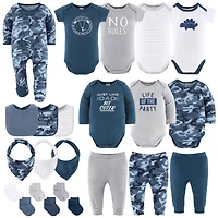 The Peanutshell Baby Boys Layette Gift Set Boys, Blue Camo, 23 Essential Pieces,