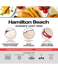 Hamilton Beach Enameled Cast Iron Fry Pan 12-Inch Red, Cream Enamel Coating, Skillet Pan for Stove Top and Oven