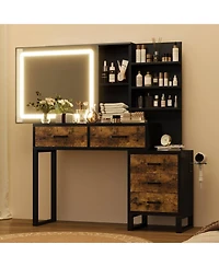 gaomon Vanity Desk, Makeup Vanity with Adjustable Led Lighted Sliding Mirror, Charging Station, Vanity Table with 5 Drawers