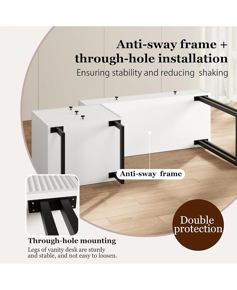 gaomon White Vanity Desk with Mirror and Lights, Small Makeup Vanity with 5 Drawers