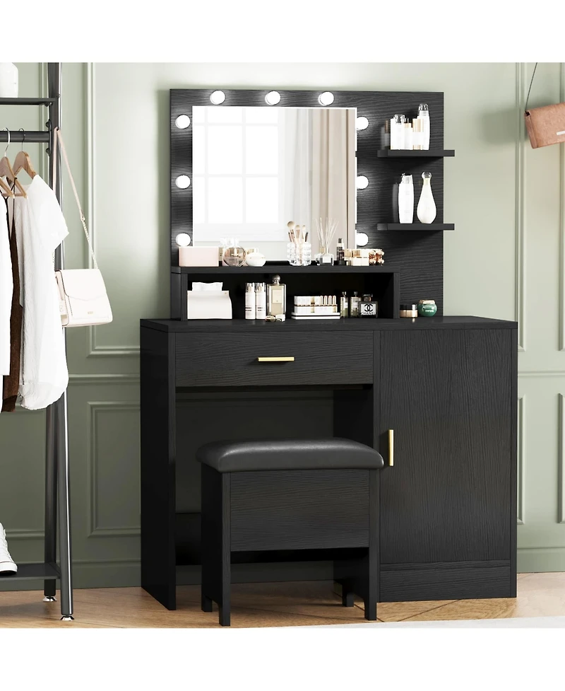 gaomon Vanity Desk, Makeup Vanity Desk with Mirror & Lights-3 Lighting Modes, Large Drawers