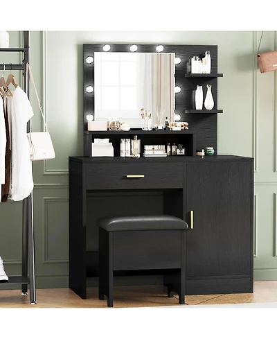 gaomon Vanity Desk, Makeup Vanity Desk with Mirror & Lights-3 Lighting Modes, Large Drawers