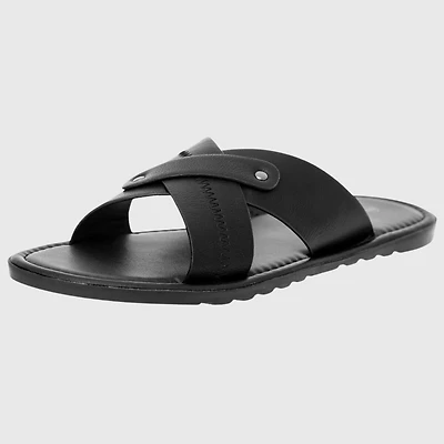 Alpine Swiss Men's Saul Faux Leather Slide Sandals Dressy Indoor Outdoor Shoes