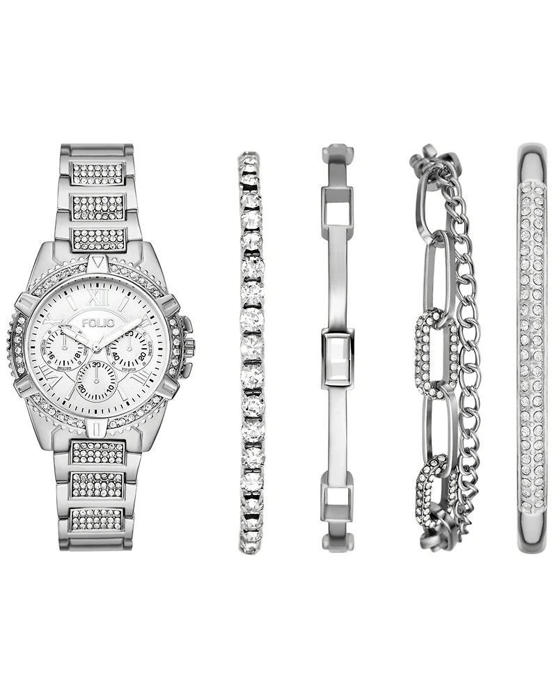 Folio Women's Three Hand Silver-tone Alloy Watch, 35mm