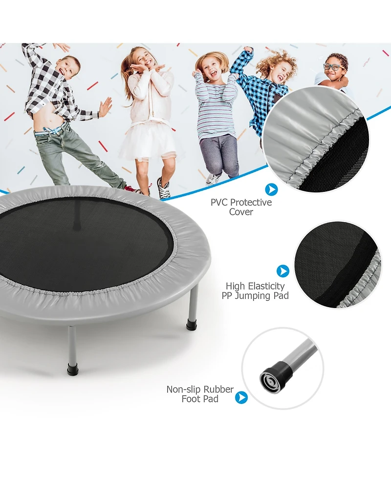 Gymax 38'' Folding Mini Trampoline Fitness Rebounder w/ Safety Pad Silver & Black
