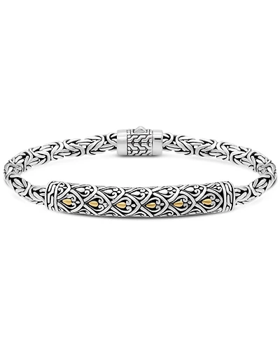 Devata Bali Dragon Skin with Borobudur Oval 5mm Chain Bracelet in Sterling Silver and 18K Gold Accents, Large 8.0 in