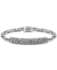 Devata Bali Dragon Skin with Borobudur Oval 5mm Chain Bracelet in Sterling Silver and 18K Gold Accents, Large 8.0 in