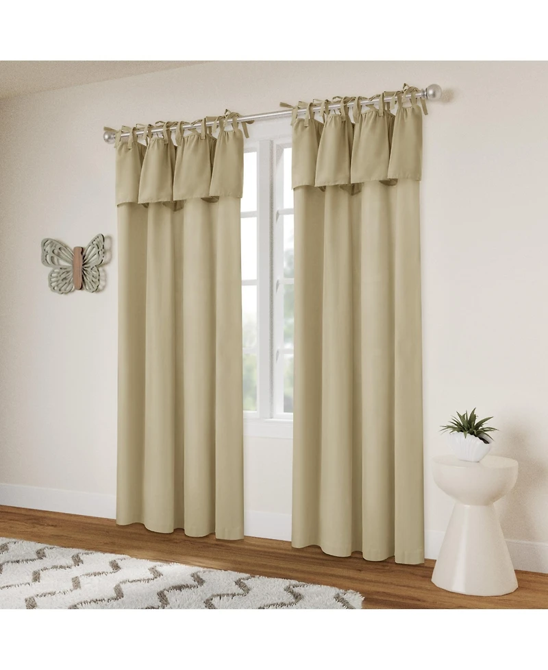 Awesome Home Recycled Cotton Blend Ruffle Tie Top Curtains Pair, Bleached Mauve, 52"×84"