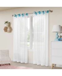 Awesome Home Tabitha Ribbon multi color Tie Top Curtains Pair, 52"×96"