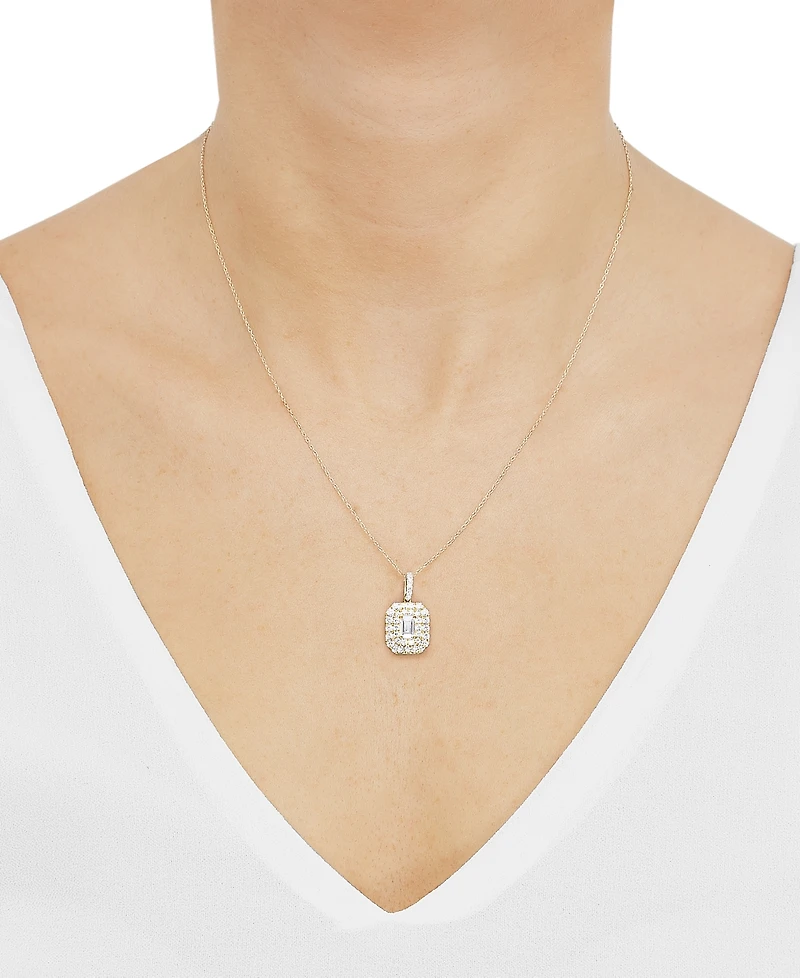 Grown With Love Lab Grown Diamond Emerald-Cut & Round Halo 18" Pendant Necklace (1-1/4 ct. t.w.) in 14k White or Yellow Gold