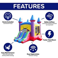 HeroKiddo Jelly Bean Castle Commercial Grade Bounce House with Dual Slide (with Blower), Kids and Adults, Basketball Hoop, Inflatable, Outdoor Indoor,