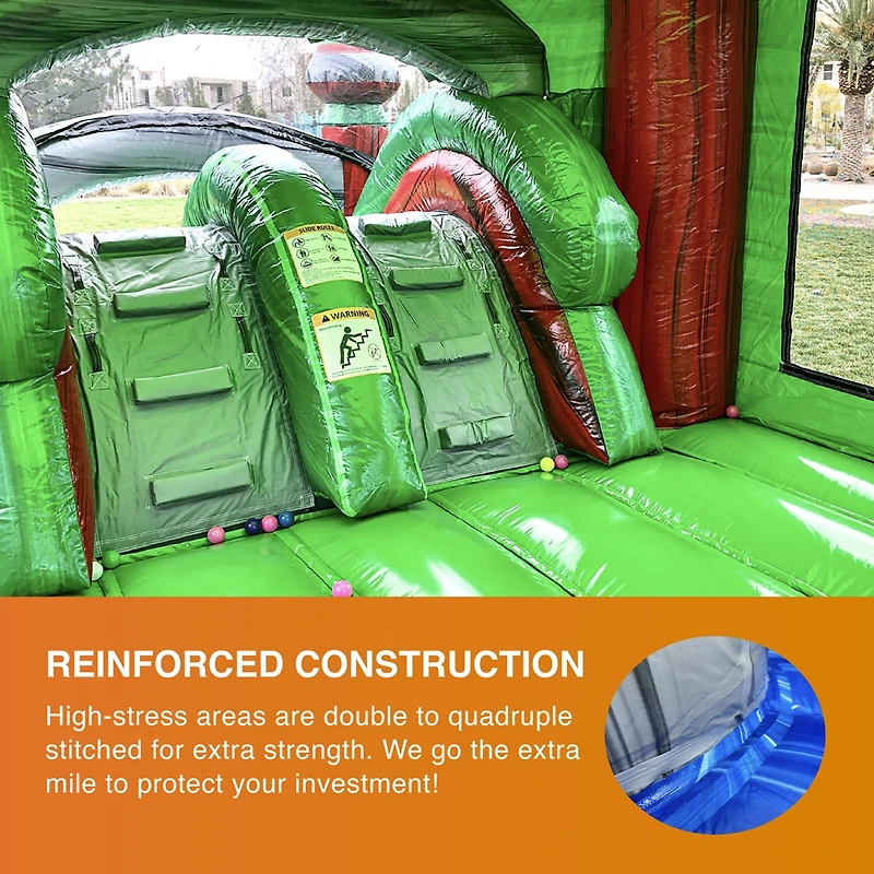 JumpOrange Midnight Commercial Grade Bounce House Water Slide Combo with Pool for Kids and Adults (with Blower), Basketball Hoop, Wet Dry Use, Outdoor