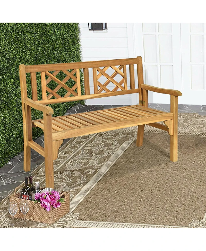 Sugift Patio Foldable Bench with Curved Backrest and Armrest
