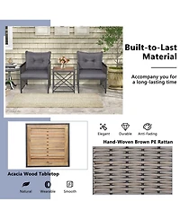 Vebreda 3 Piece Patio Rattan Furniture Set with Acacia Wood Tabletop