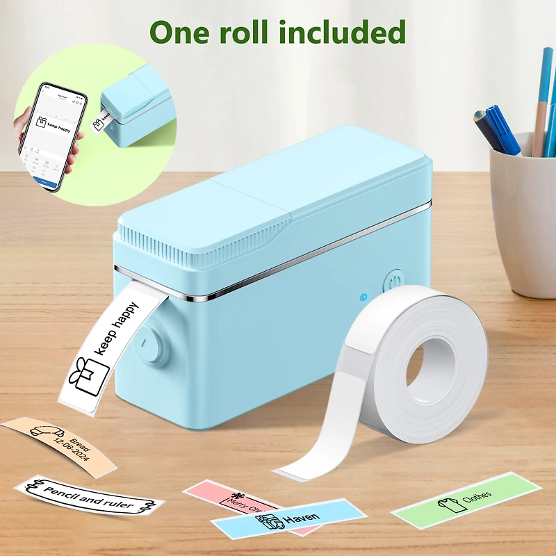Polono P31S Label Maker Machine with Tape, Portable Thermal Printer, Bluetooth Printer for Organizing Storage Office Home, Sticker Make