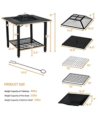 Vebreda 31 Inch Outdoor Fire Pit Dining Table with Cooking Bbq Grate