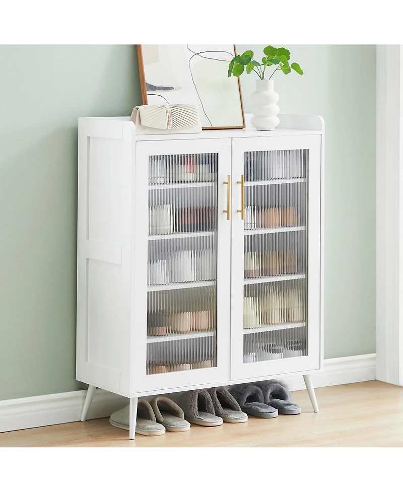 gaomon Shoe Cabinet with Glass Doors, 5-Tier Entryway Shoe Organizer Storage Rack with Large Capacity and Adjustable Shelves for Hallway, Living Room,
