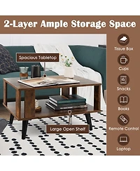 Sugift Compact Retro Mid-Century Coffee Table with Storage Open Shelf