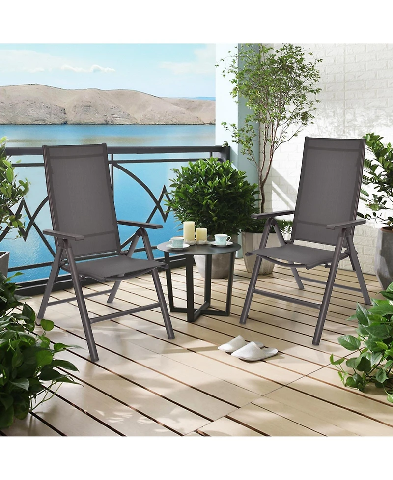 Sugift 2 Pieces Patio Folding Dining Chairs Aluminium Adjustable Back