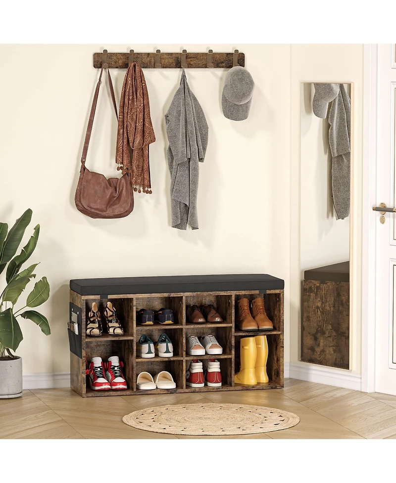 gaomon 41 Inches Shoe Bench with Cushion, Shoe Rack Bench, Ten Cubbies Storage Entryway Bench with Adjustable Shelves