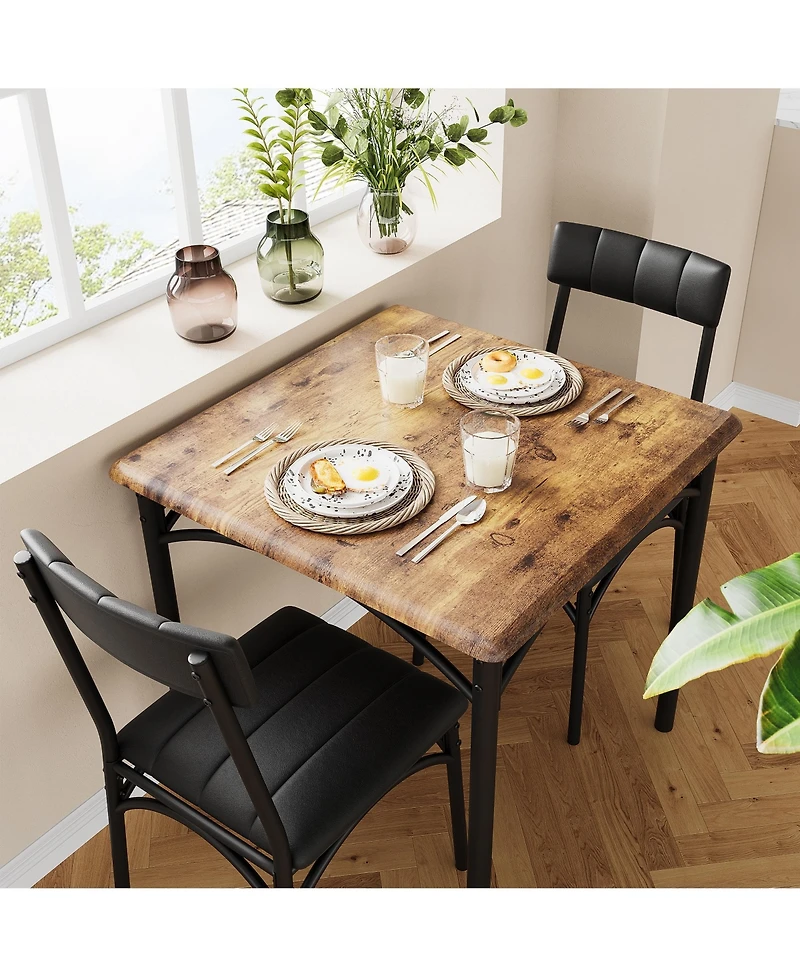 gaomon Dining Table Set, Kitchen Table and Chairs for 2, with 2 Upholstered Chairs, 3 Piece Dining Table Set,Brown