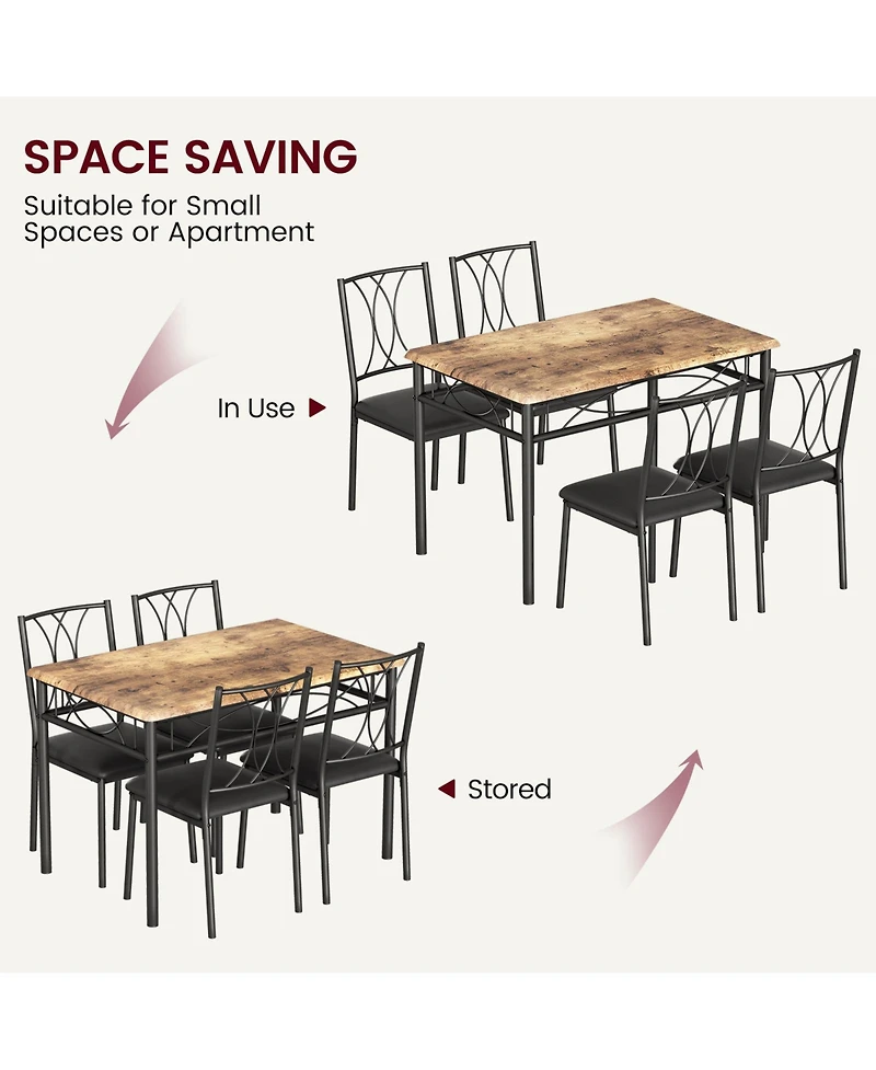 gaomon Dining Table Set for 4, Kitchen Table and Chairs, Dining Room Table Set with 4 Upholstered Chairs,Kitchen Table Set,Brown