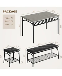 gaomon Kitchen Table with Bench, Dining Room Table Set for 4 with Upholstered Bench and Square Stools, Table Set with Storage -Grey
