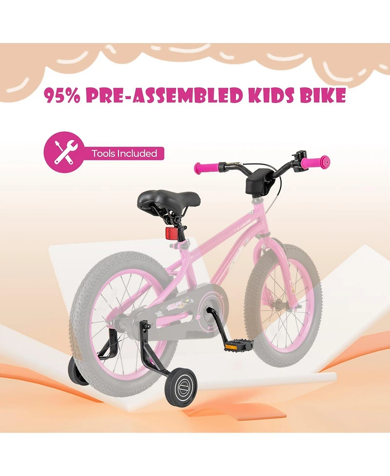 Hongge 16-Inch Kids Bike for 4-7 Years Old Adjustable with Removable Training Wheels